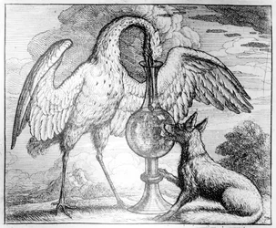 The Fox and the Stork, illustration to Aesop